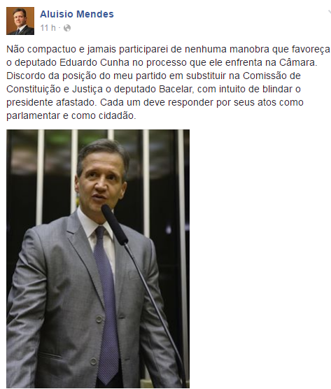 Reação de Aluísio Mendes foi uma resposta à manobra do comando nacional do PTN de querer substituir, na CCJ, o deputado Bacelar (BA)